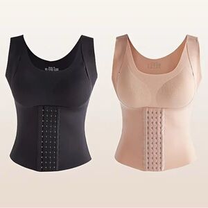Black and Cream Shapewear Tank with Textured Compression